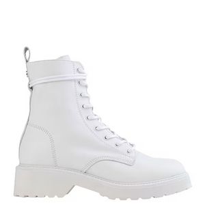 Steve Madden Tornado White Leather Combat Boots Lace Up Shoes Tie Chunky Heel